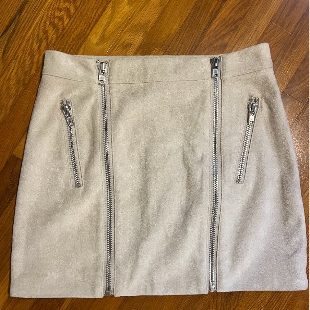Tan Suede Mini Skirt with Zippers